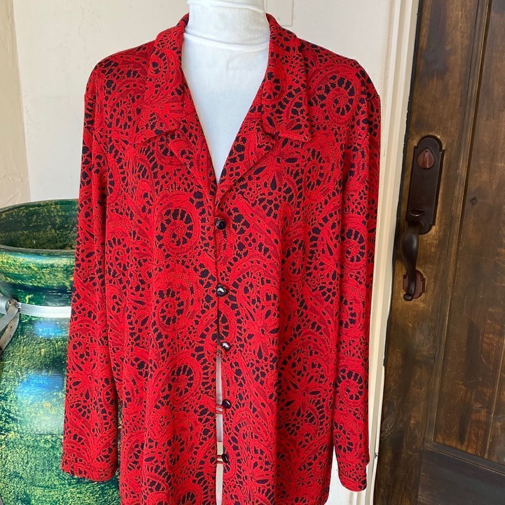 Red and black paisley button front top from Coldwater Creek size 2X...